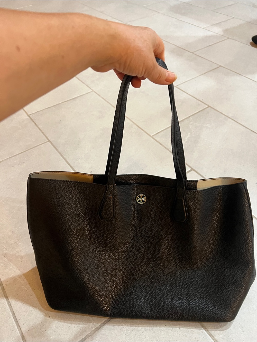 Tory Burch Black Pebbled Leather Reversible Tote